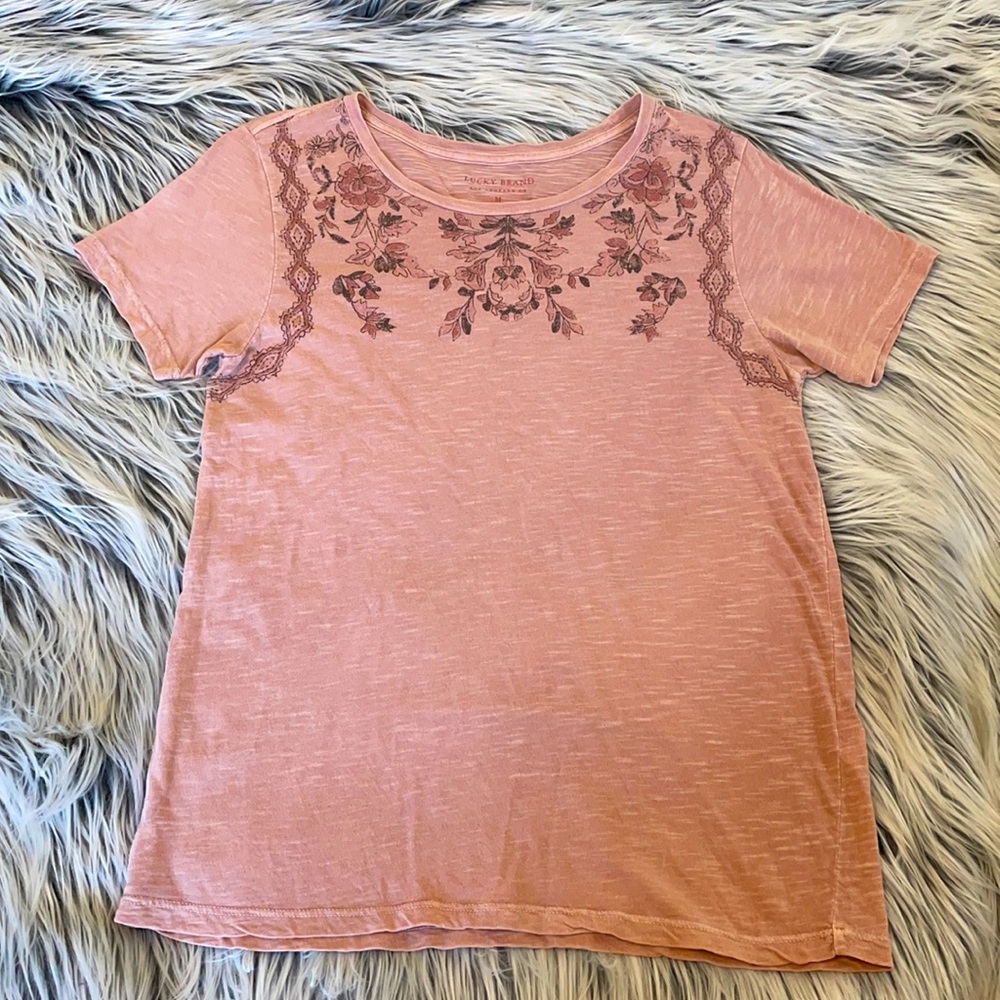 Lucky Brand Scoop Neck Short Sleeve Tee Shirt
